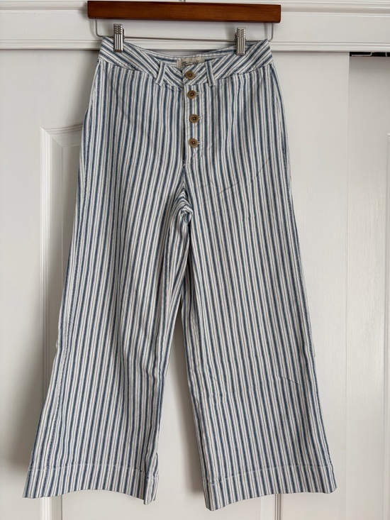 Madewell Denim - Madewell Blue White Striped Wide Leg Crop Pants Button Fly Women’s Size 27